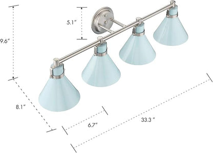 zeyu Bathroom Wall Light Fixtures 4-Light, Modern Industrial Vanity Lighting Fixture, Blue and Brushed Nickel Finish, ZY26-4W SF