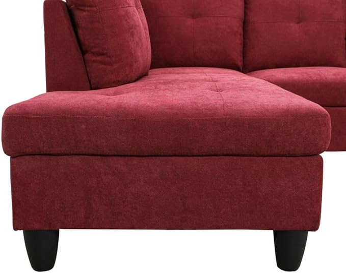 Red L-Shaped 3-Piece Flannel Sofa with Storage Ottoman Set, Sectional Couch Sofa Set for Living Room, Office, Small Space