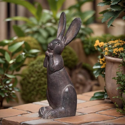 DiliComing Bunny Decor Resin Animals Statue - Garden Decorations Garden Decor for Outside Cute Cheeky Bunny Figurine Statues for Home Decor Outdoor Decor for Porch 5 × 4 × 11 Inch
