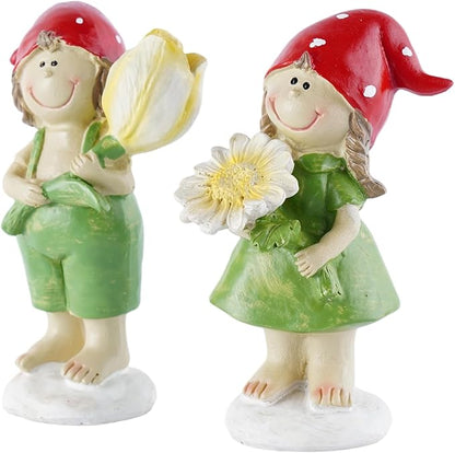 2 - Piece Set of Outdoor Garden Sunflower Fairy Resin Statues - Ideal for Patio, Lawn, Garden & Courtyard Decor, Indoor/Outdoor Home Accents, for Parents & Friends