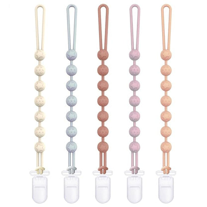 Cuddle Campus Silicone Pacifier Clip Holder with One Piece Design,Soft Flexible Binky Clips with Texture for Baby Boy and Girl Pack of 5 Plastic Clip (0-6m)