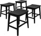 Plank+Beam Smythe Dining Stool, 18",Set of 4, Sturdy Wood Modern Kitchen Stool, Saddle Seat Backless Chair, Metal Footrest, Black