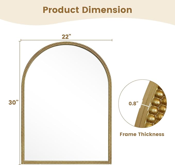 WallBeyond Gold Vintage Mirror for Vanity 22x30 Inch, Gold Antique Mirror with Ornate Beaded Frame for Bathroom, Living Room, Fireplace, Entryway