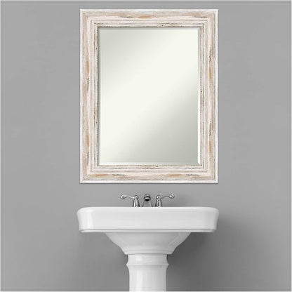 Amanti Art White Bathroom Mirror for Over Sink, 29x23 Alexandria White Wash Rectangle Vanity Mirror, Medium Coastal Wood Frame, Hangs Horizonally and Vertically, Bathroom Wall Decor, Beveled Edge