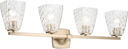 Kichler Marant 4-Light Bathroom Vanity Light Fixture with Clear Water Glass in Champagne Bronze for Over Mirror, Modern Wall Mount Lighting (33.25" x 9.5" x 6.75"), 55217CPZWTR