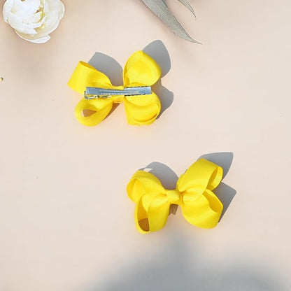 3' Hair Bows Clips for Girls & Toddlers - 6 PCS Alligator Clips Grosgrain Ribbon Solid Color Hair Accessories - Yellow