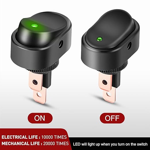 Nilight 5PCS LED Lighted Rocker Switch 12V Green LED Illuminated ON Off Toggle 30A 3Pin SPST Oval Shaped 12mm Hole for Automotive Car Truck RV Motorcycles Marine Boats