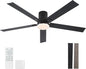60 Inch Ceiling Fans with Lights and Remote,Flush Mount Black Ceiling Fan with 5 Blades,6 Speed Reversible DC Motor,3CCT Dimmable LED-Low Profile Design for Bedroom, Living room & Covered Outdoor