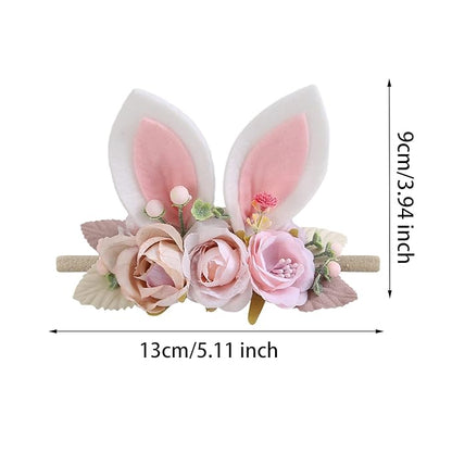 KIDOCHEESE Baby Girl Floral Easter Bunny Ears Headband Rabbit Ears Nylon Hairband for Newborn Infant Toddler Easter Hair Accessories Gift