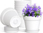 4 Inch Plastic Plant Pots with Drainage Holes and Trays – 8 Pack Small Nursery Pots for Indoor & Outdoor House Plants and Flowers, Seedling Starter Planters, White
