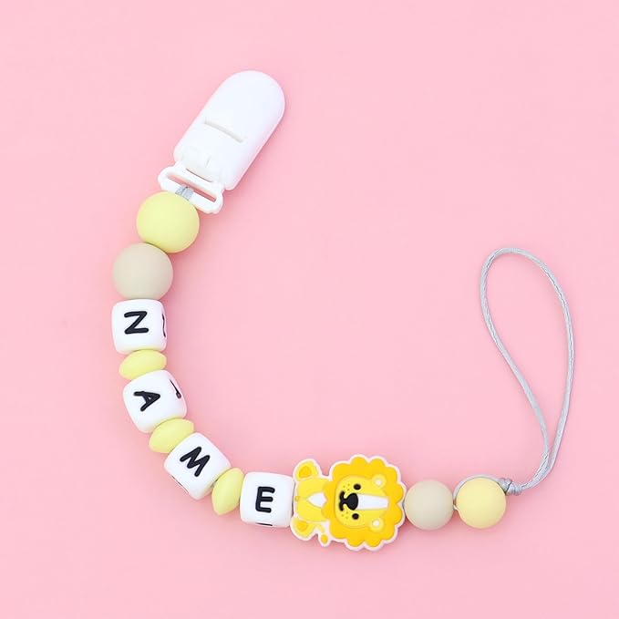 Silicone Personalized Pacifier Clip with Name - Custom Animal Pacifier Chain for Boys and Girls, Fits Most Pacifiers