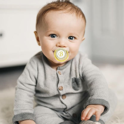 Bling Personalized Baby Pacifier with Pacifier Clips and Anti-dust Cover A-Z 26 Letters(Gold Transparent,B)