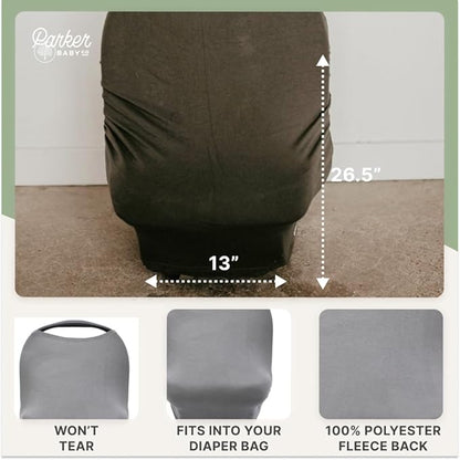 Parker Baby 4 in 1 Car Seat Cover for Girls and Boys - Stretchy Carseat Canopy, Nursing Cover, Grocery Cart Cover, High Chair Cover - Gray