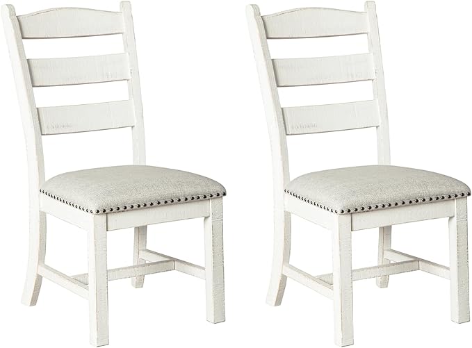 Signature Design by Ashley Valebeck Vintage Farmhouse Cushioned Dining Chair, 2 Count, Whitewash