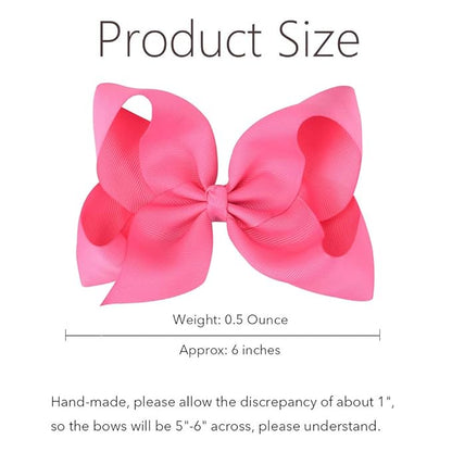 Oaoleer Big Hair Bows for Girls 12 PCS 6" Hot Pink Grosgrain Ribbon Large Boutique Bow Alligator Clips Hair Accessories for Toddlers Little Girls Kids