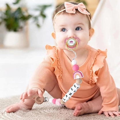 Personalized Pacifier Clip with Name Custom Stroller Clip Silicone Pacifier Chain Holder Clips (Rainbow)