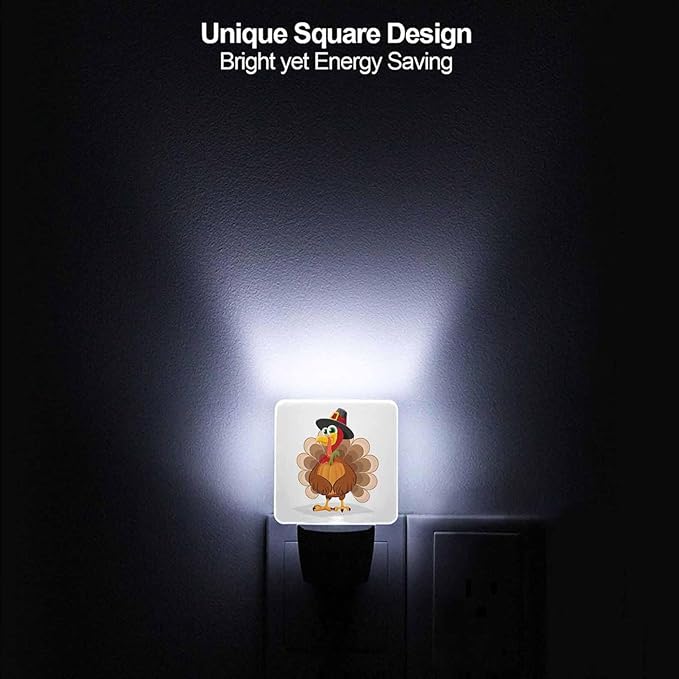 LED Night Light Plug into Wall with Dusk to Dawn Light Sensor White Energy Efficient Thanksgiving Day Turkey Nightlight for Bedroom Bathroom Hallway Living Room Kitchen