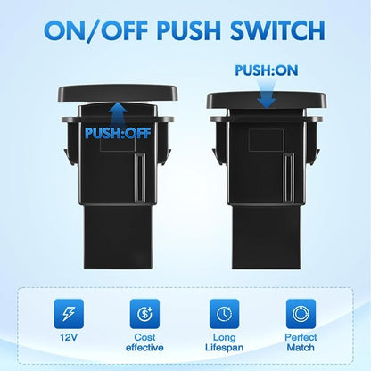 Nilight Tray Lights Push Button Switch 12V ON Off Switches with Connector Wire Kit 1.28" x 0.87" Replacement for Toyota Sequoia Highlander Tacoma Tundra 4Runner RAVR Yaris