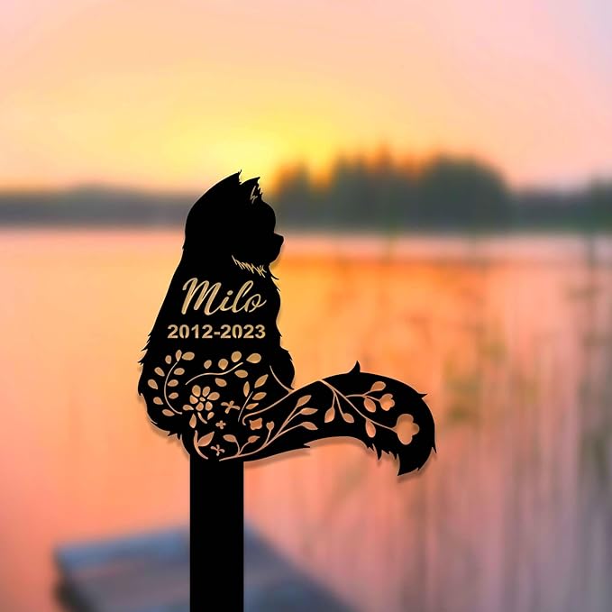 Custom Fluffy Cat Memorial Sign - Metal Grave Marker - Personalized Cat Name Remembrance Yard Stake