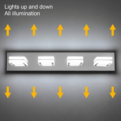 Ralbay Modern LED Bathroom Vanity Lights 4 Lights Up and Down Modern Chrome Bathoom Wall Lighting Over Mirror Rotatable Acrylic Stainless Steel Chrome Vanity Lights