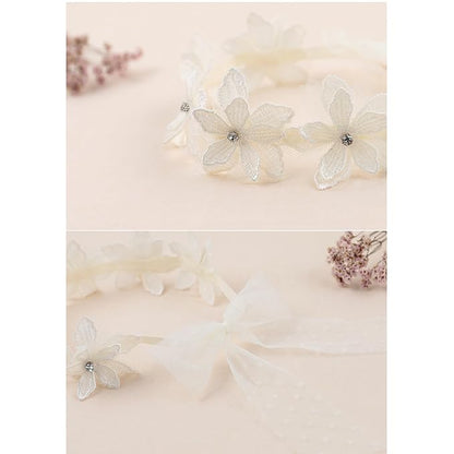 Baby Girls Flower Headbands Cute Kids Christening Headband Soft Lace Hairbands Floral Crown Newborn Infant Toddlers Hair Accessories for Birthday Party Photography(White Rhinestones Pearl)