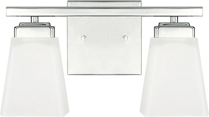 HomePlace Lighting 114421PN-334 Baxley Modern Soft White Glass Bathroom Vanity Wall Light, 2-Light 200 Total Watts, 7" H x 13" W, Polished Nickel