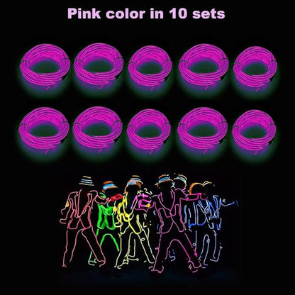 MaxLax EL Wire Pink 10-Pack, 9ft Neon Light Wire with Noise Reduction and Battery Pack…