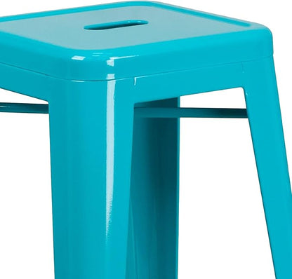 Flash Furniture Commercial Grade 30" High Backless Crystal Teal-Blue Indoor-Outdoor Barstool