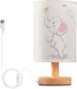 Table Lamp Cute Elephant Baby Play Autumn Leaves Rain Cloud Cartoon Animal Nightstand Lamp with Wood Base Fabric Lamp Shade Bedside Desk Lamp for Living Room Bedroom Kids Room Office