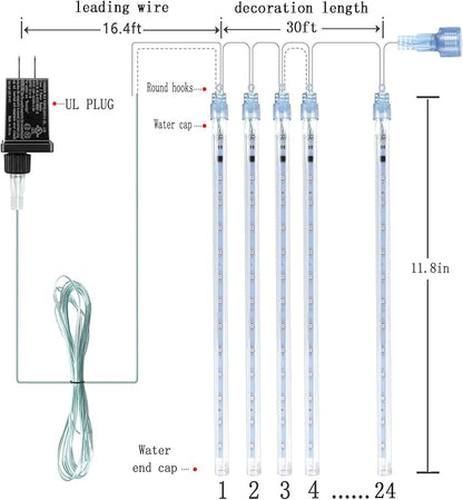 Kwaiffeo Halloween Lights, 24 Tubes Meteor Shower Lights(Equivalent to 3 Sets of 8-Tube) for Halloween Christmas Decorations Outdoor, Multi Color-Purple, Orange, Green and Icicle Blue