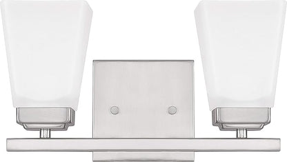 HomePlace by Capital Lighting 114421BN-334 Baxley Modern Soft White Glass Bathroom Vanity Wall Light, 2-Light 200 Total Watts, 7" H x 13" W, Brushed Nickel