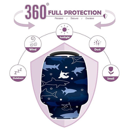 Baby Car Seat Stroller Covers Sharks Nursing Cover Breastfeeding Scarf Soft Breathable Stretchy Infant Car Canopy Coverage Carseat Cover for Boys and Girls Multi Use