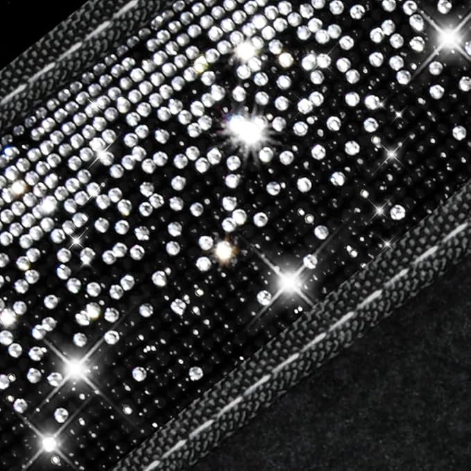 CAR PASS Bling Car Mats Shining Diamond Carpet Crystal Rhinestone Sparkly Glitter Floor Mats with Anti-Slip PVC Pad Universal Fit Automotive SUV,Sedan,Van,4pcs for Girl Women, Black Sliver Diamond