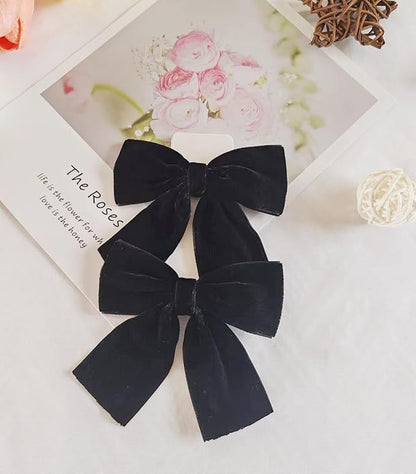Hjiaruiky Hair Bows, 2pcs Handmade Velvet Bows for Girls Toddlers, Light Weight Hair Clips, Sturdy Alligator Clips, Black
