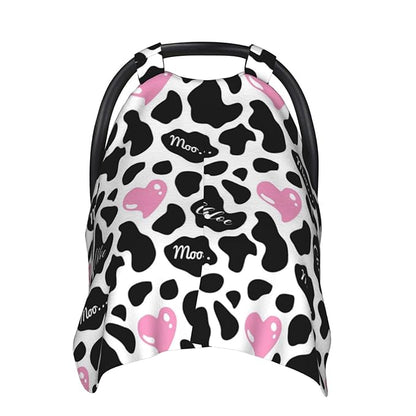 Personalized Cow Print Baby Infant Car Seats Canopy for Babies with Name, Custom Love Heart Lightweight Covers for Baby Boys Girls, Minky Nursing Breastfeeding Stroller Canopies for Newborn