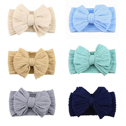 Nylon Blue Baby Headbands Bows, Stretchy Gray Infant Headband Bows for Baby Girls Boys Newborn Head Wraps Toddler Unisex (03H-12)