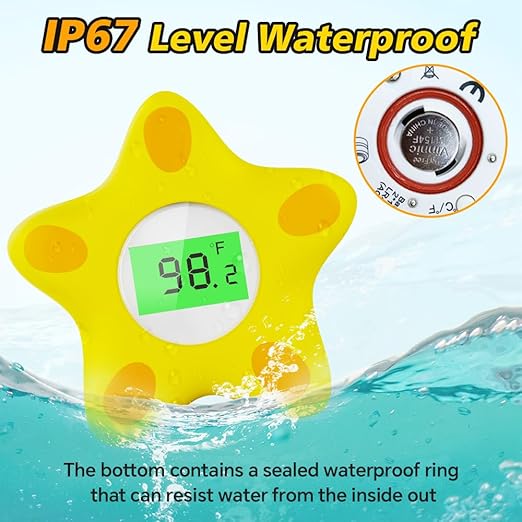 Baby Bath Thermometer, Infant Digital Water Thermometer Safety with 3 Color Backlit and Temperature Warning, Room Thermometers Floating Toy for Infant, Toddler, Bathtub, Swimming Pool (Yellow)