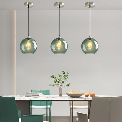 Modern 3-Pack Glass Globe Pendant Lights, Gray Green Modern Pendant Lighting for Kitchen Island, Glass Hanging Lamps for Dining Room Living Room Bedroom, Small 5.9 Inch Fixture (Bulbs Not Included)