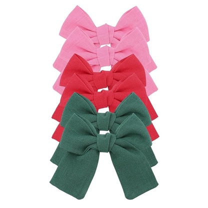 Cute Bow Hair Clips for Baby Girl Kids Pigtail Bangs 3.2" Sailor Bows Alligator Clip Hair Accessories (Green/Red/Pink)