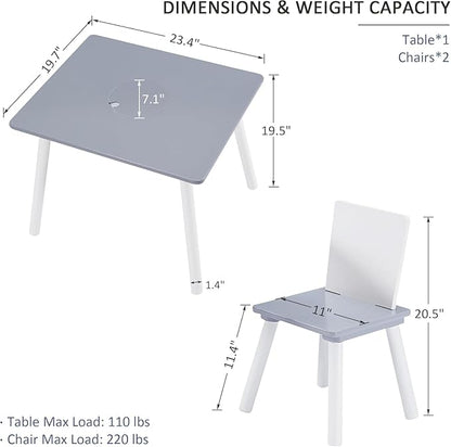 VECELO Activity Table and 2 Chair Set with Hidden Mesh Storage, Durable Playroom Furniture, Modern Design, Easy Assembly, Grey & White