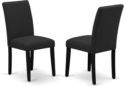 East West Furniture AMAB3-ABK-24 3 Piece Modern Dining Table Set Contains a Round Kitchen Table with Pedestal and 2 Black Color Linen Fabric Upholstered Chairs, 36x36 Inch, Wirebrushed Black