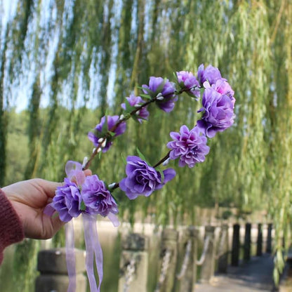 AKOAK 1 Pack Flower Crown, Bohemian Wreath for Girls Floral Tiara, Wedding Headband, Bride Bohemian Wreath/Baby Shower/Photo/Toddler (Purple)