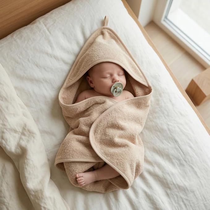 Hooded Baby Towels - 100% Organic Cotton Baby Bath Towels, 32" x 32" Super-Soft and Absorbent Baby Towels for Newborn Baby Girls 2-Pack (Blush/Fog)