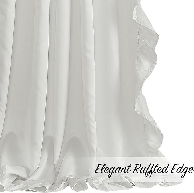 StangH Cottage Ruffle Curtains 96 Inch, Luxurious Satin Shabby Chic Drapery for High Ceiling, Light Filtering Privacy Window Coverings for Living Room/Backdrop, White, W52 x L96, 2 Panels