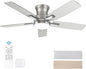 42 Inch Flush Mount Brushed Nickel Ceiling Fan with Light and Remote Control.Noiseless,Dimmable,3CCT,6 Speeds Reversible, Low Profile DC Ceiling Fans for Indoor or Covered Outdoor Use,ETL Listed