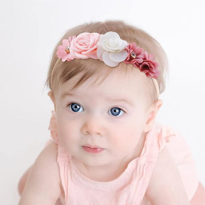 Baby Girl Flower Headband 6 PCS Elastic Hairbands Handmade Nylon Bows Headbands Chic Floral Hair Accessories Kids Gifts for Newborn Infant Toddlers