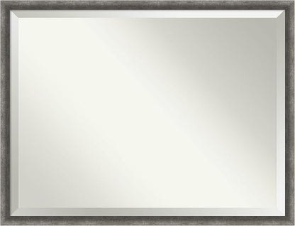 Amanti Art Grey Wall Mirror 32x42 Burnished Concrete Narrow Rectangle Bathroom Mirror for Wall Decor Living Room, X-Large Modern Contemporary Wood Frame, Hangs Horizonally and Vertically, Bathroom