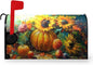 Fall Thanksgiving Magnetic Mailbox Cover Harvest Pumpkin Mailbox Wraps Waterproof Daisy Floral Mailbox Post Letter Box Covers Oversize Large Size 25.5 X 21 Inches for Home Garden Yard Outside