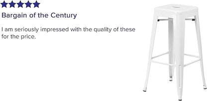 Flash Furniture Lily 4 Pack Commercial Grade 30" High Backless White Metal Indoor-Outdoor Barstool with Square Seat