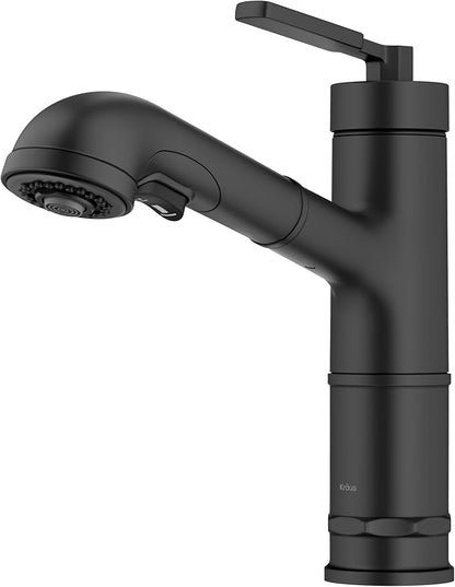 KRAUS Allyn Pull-Out Single Handle Kitchen Faucet in Matte Black, KPF-4103MB